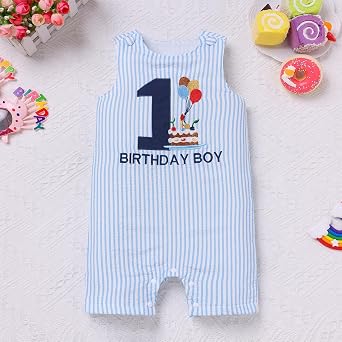 Baby Boy 1st Birthday Outfit, Embroidery First Birthday Romper