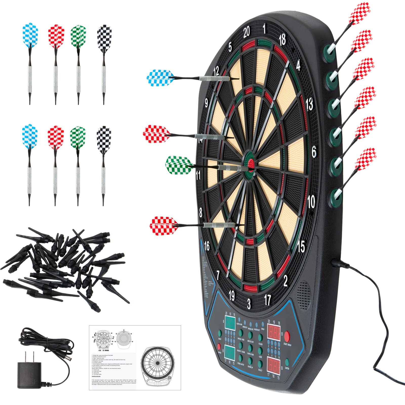 OLI Electronic Dart Board with 12 Soft Tip Darts, LED Display Automatic