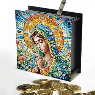 MVVMTOP Diamond Painting Acrylic Piggy Bank, DIY Virgin Mary Special Shaped Diamond Art Partial Acrylic Money Box Storage Box Arts Crafts for Home Decorate Gifts,Festival or Birthday Gifts