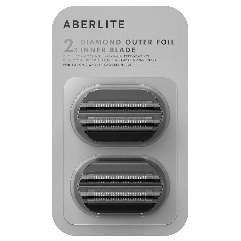 Conjunto de cabeça de reposição Aberlite Touch 2 com lâmina interna e película externa, revestimento DLC preto, 2 conjuntos com 2 peças