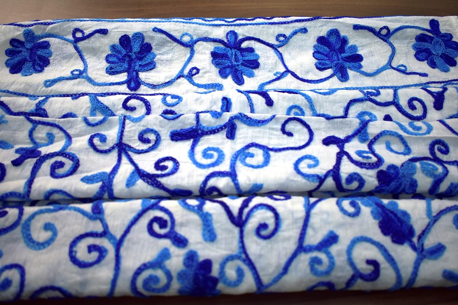 Suzani Wool Embroidered Scarf 22" x72'' Hand Made Cotton Stole Neckwrap For women And Girls