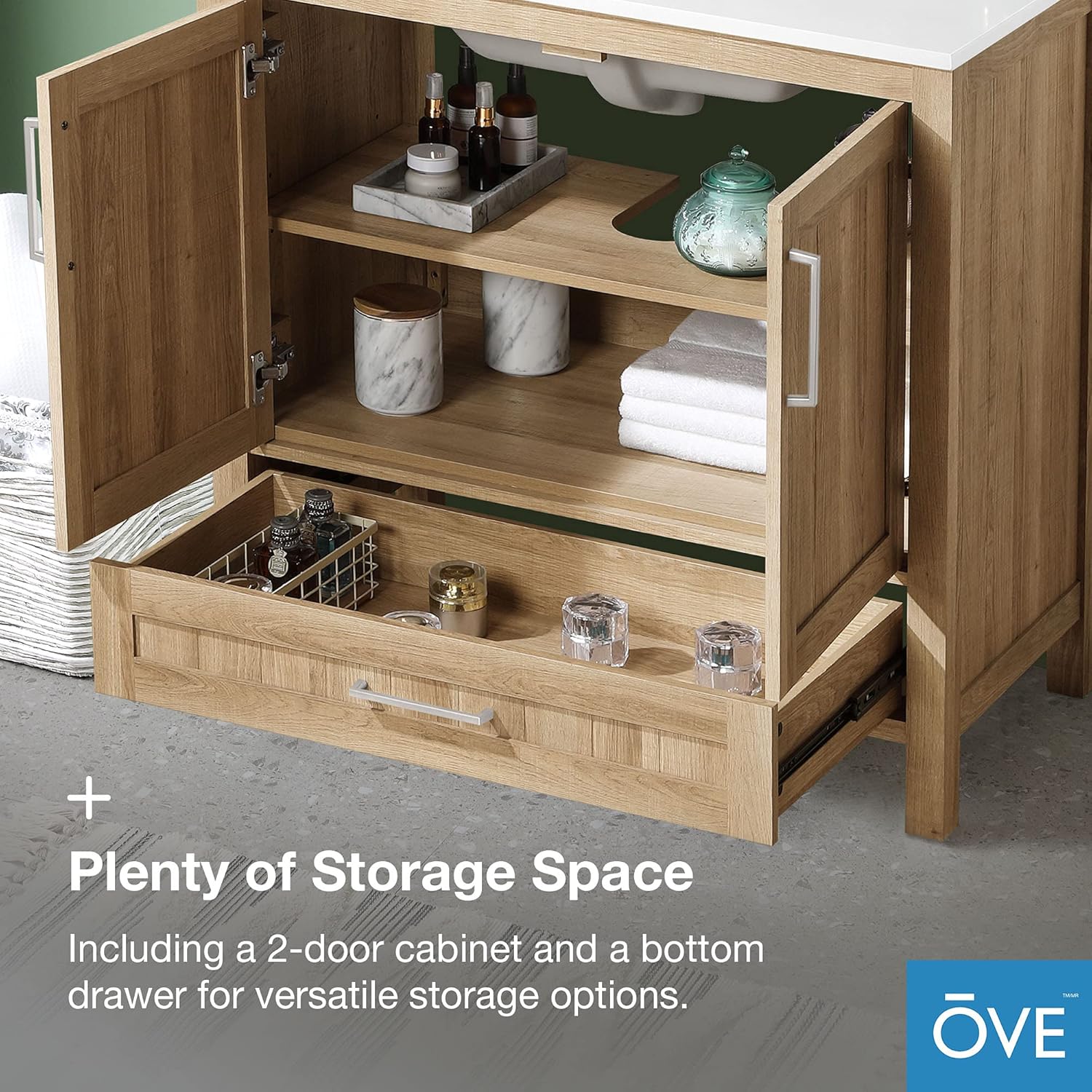OVE Decors Kansas 36 in. W x 19 in. D x 34 in H Single Sink Bath Vanity in White Oak with White Engineered Stone Top