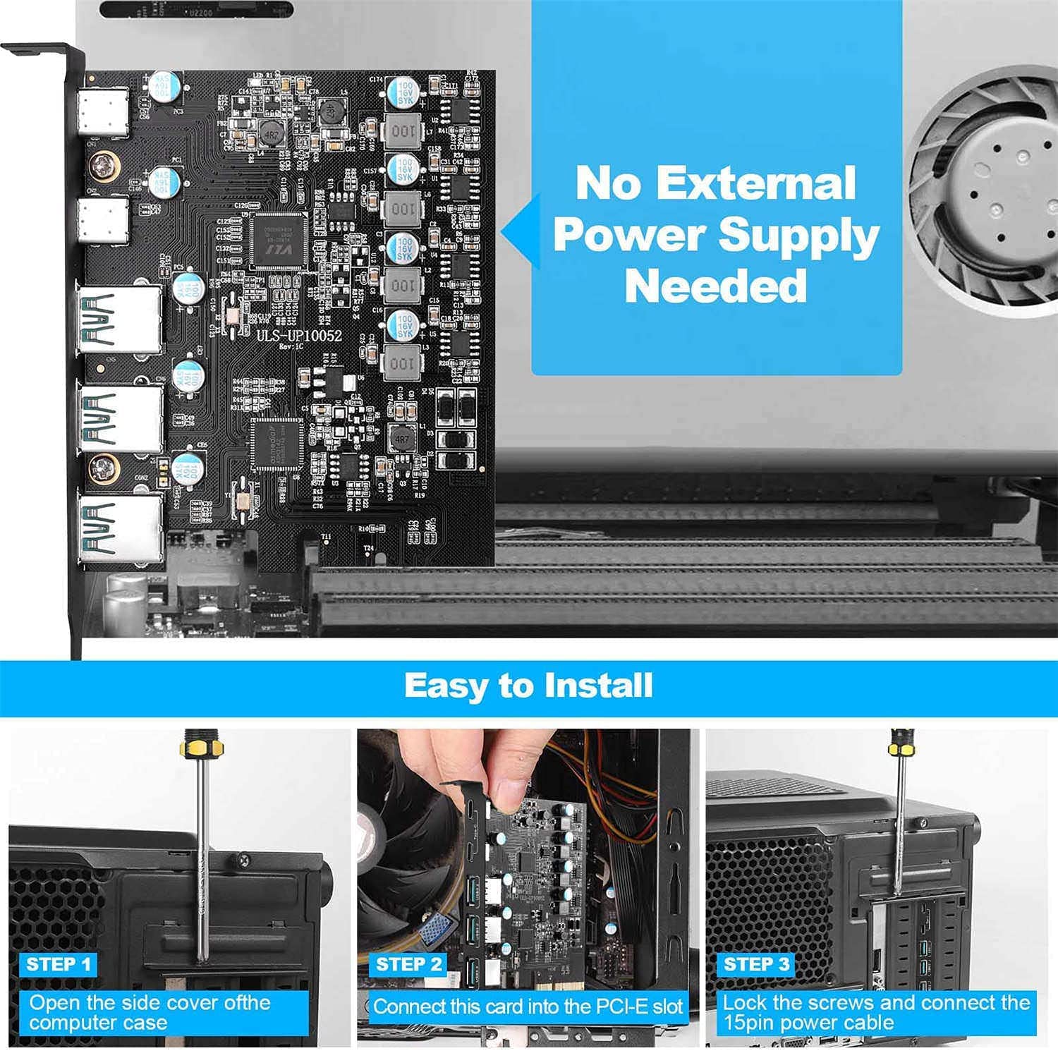 Tarjeta de Expansión PCIe a USB 3.2/3.1 Gen 2 con Ancho de Banda de 20 Gbps USB C 3.2 PCI Express Card para PC de Escritorio Windows Linux Mac OS
