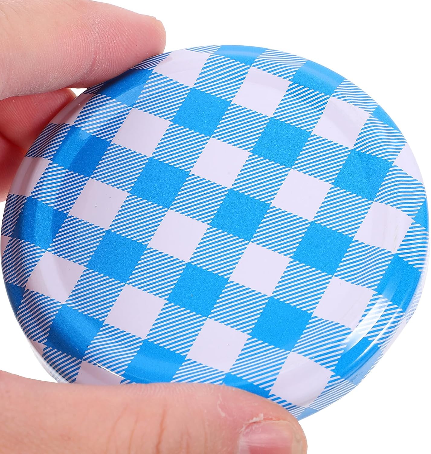 NUOBESTY 80pcs Leak-proof Regular Mouth Mason Jar Lids Blue Checkered Metal Caps Replacement Canning Jar Lid for Food Storage and Preserving