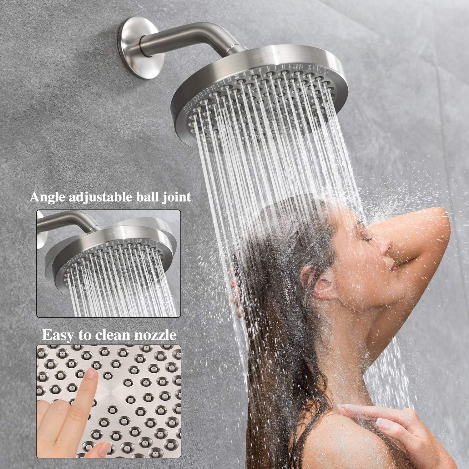 Gabrylly Shower Faucet, Single-Function Tub and Shower Faucet Set with 6-Inch Spray Rain Shower head Pressure Balance Valve with Trim and Diverter,Brushed Nickel