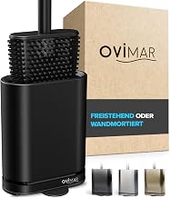 ovimar Abeloya Flat Toilet Brush in Black with Ventilated Holder, Wall Mounted in Bathroom