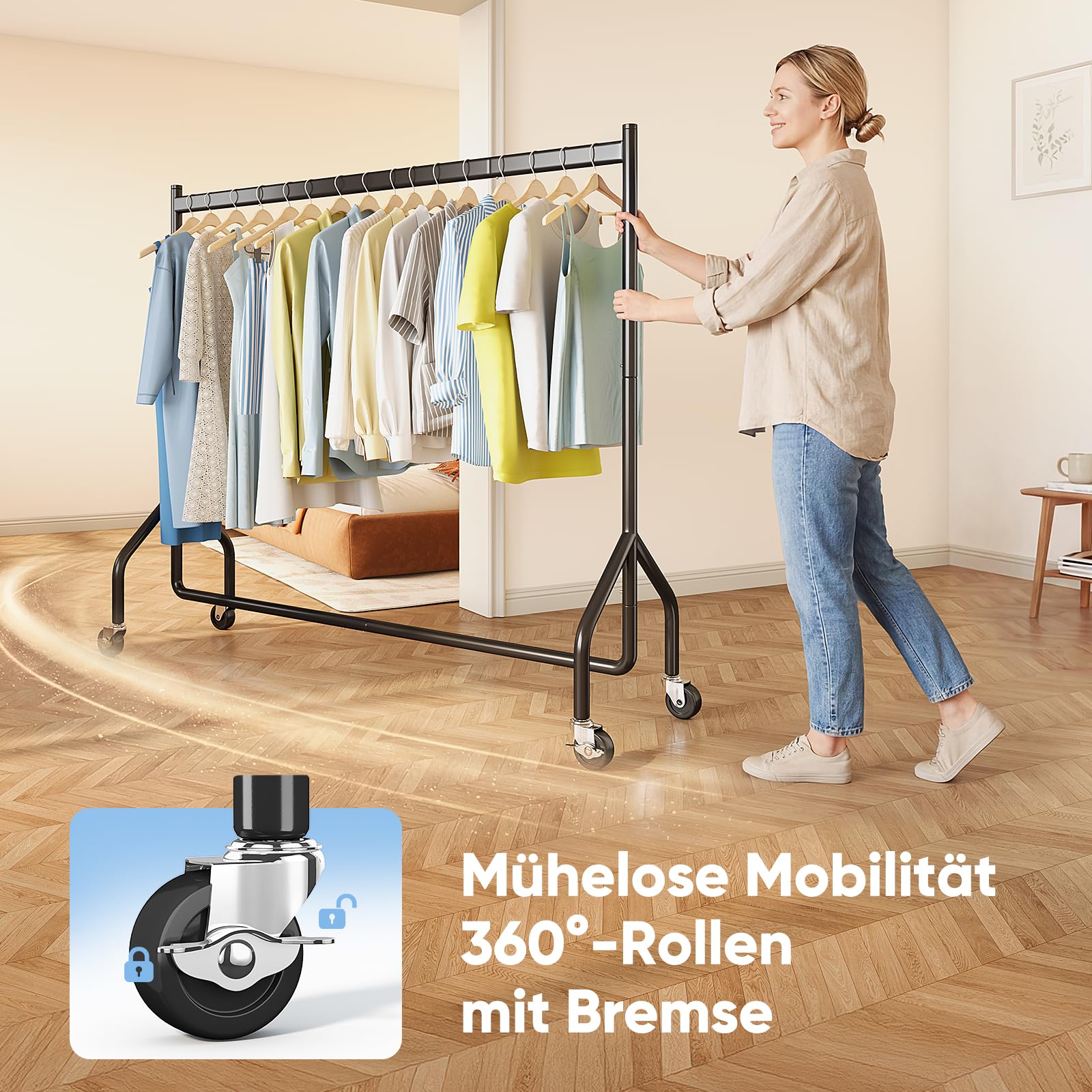 HOKEEPER Schwerlast Kleiderständer auf Rollen,Kleiderstange kleiderstangen für Hängende Fahrbarer Klamotten Ständer Closet Garderobe Rack, 152x46x152cm