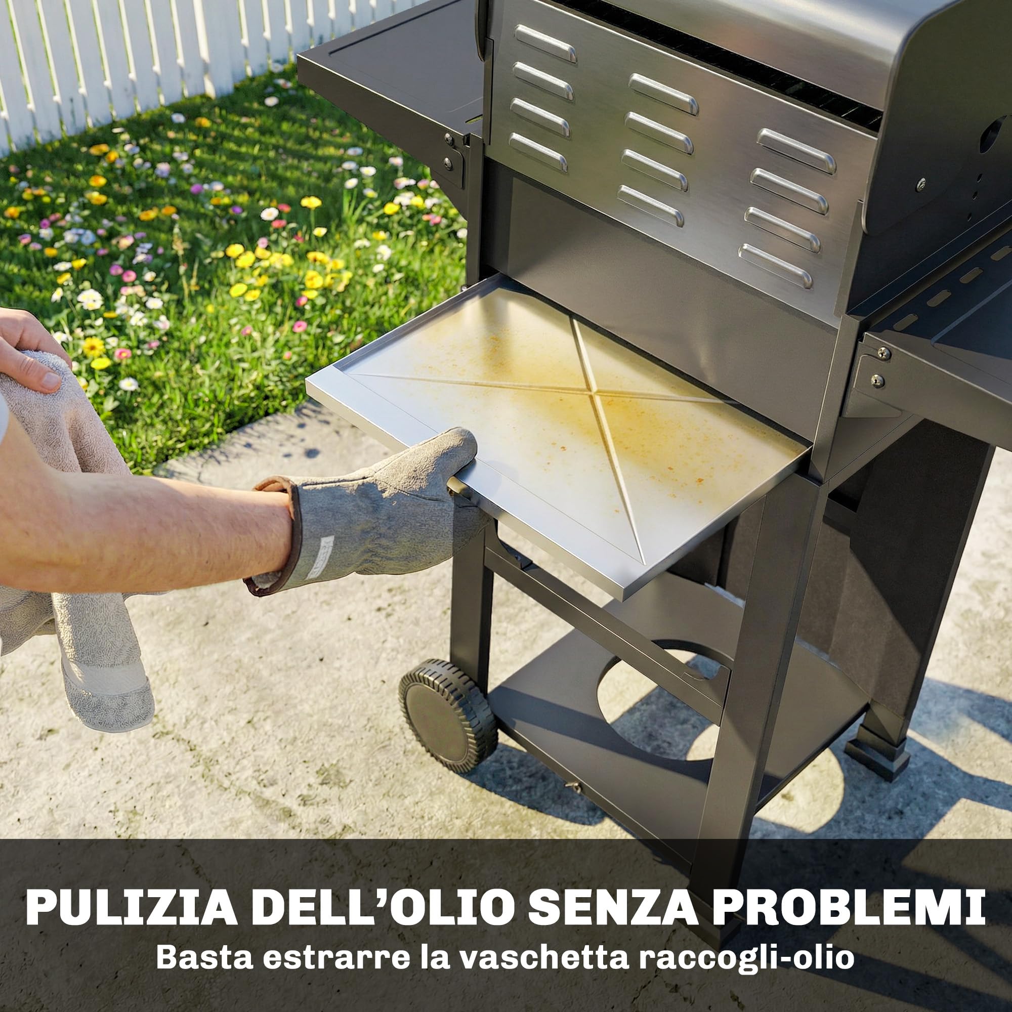 Outsunny Barbecue a Gas 2 Bruciatori 5.4 KW BBQ Portatile con Griglia Ripiani Pieghevoli Coperchio Termometro Ruote Nero