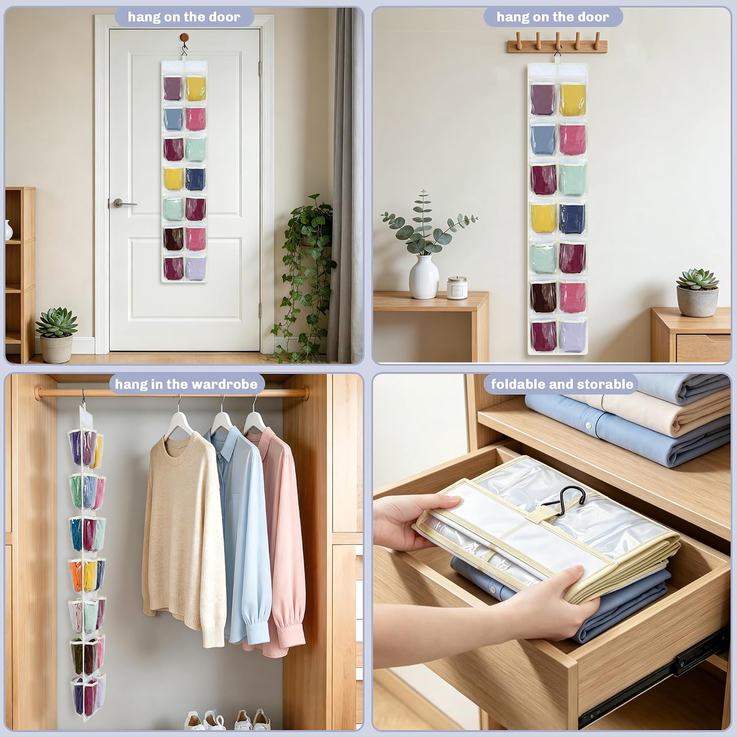 Legging Organizer Storage Bag, Foldable Hanging Organizer for Closet with 28 Leggings(Legging are Not Included) (Beige)
