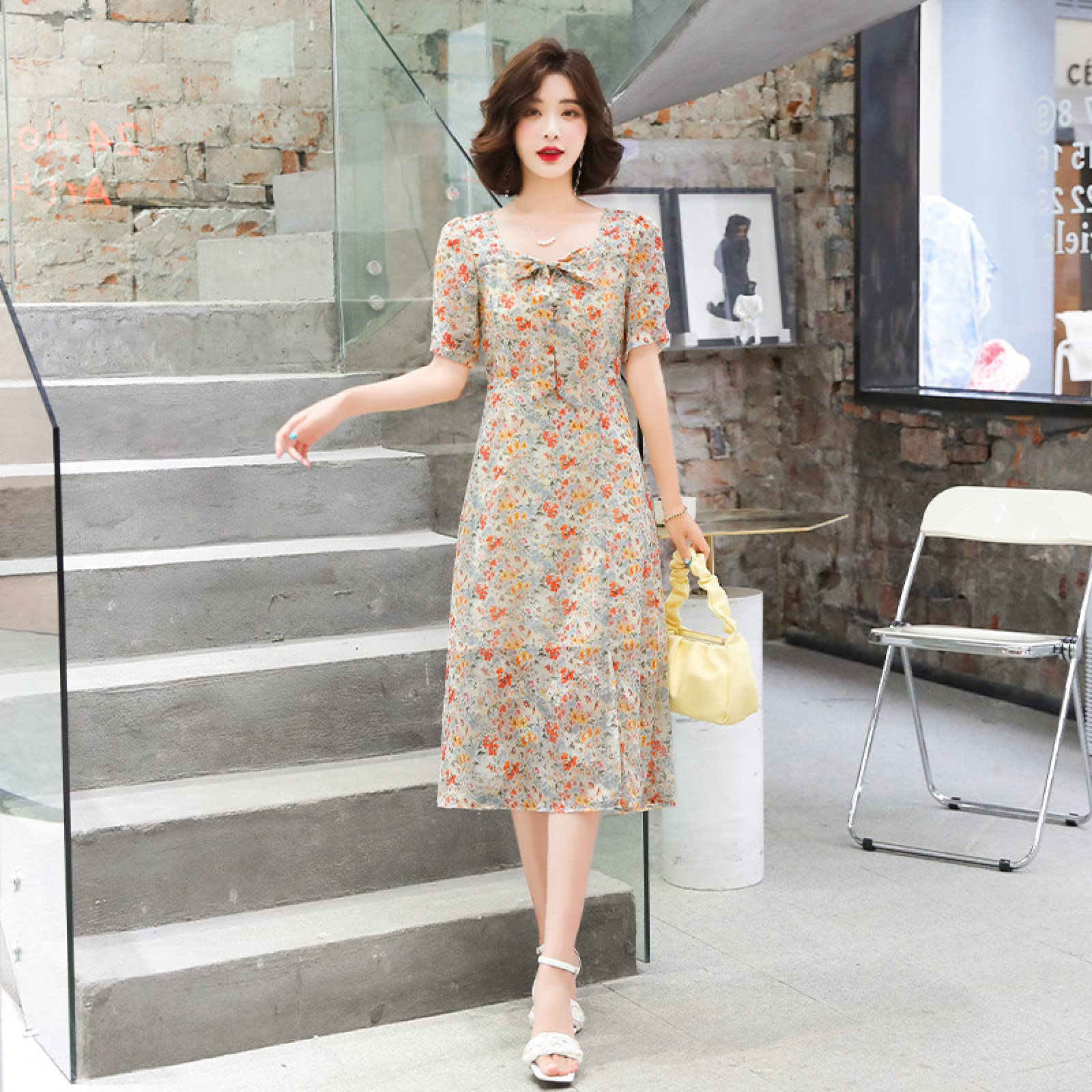 Amazon.com: XIEHC Women's Floral Summer Dress, Waist Chiffon, Floral Dress,  Orange, L,Maxi Dresses for Women : Clothing, Shoes & Jewelry