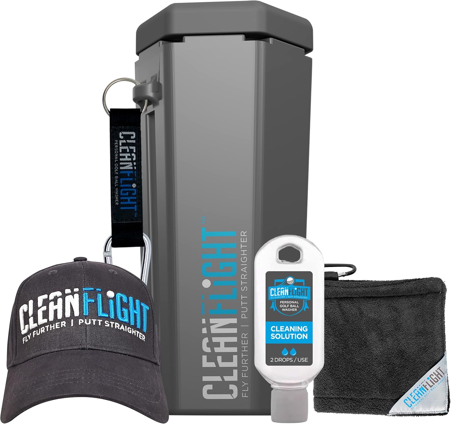 Premium Golf Ball Washer - Hat and Golf Ball Towel Set. Portable Cleaner for Golf Bag or Cart - Best Golf Accessories Gifts for Men & Women. (Washer - Towel - Cap)