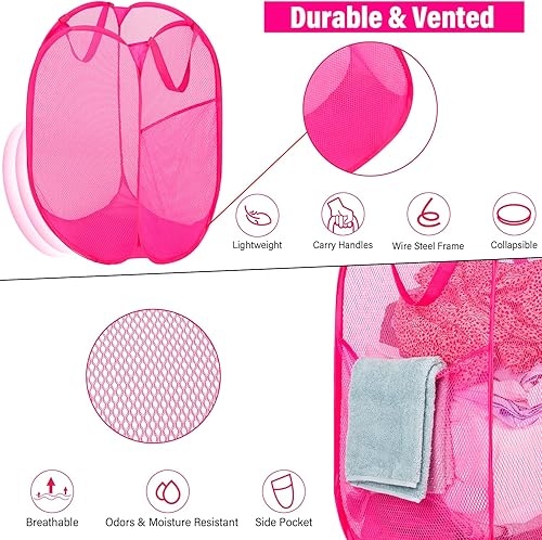 Miniatura 103 de BATTOO Cesta plegable de malla fuerte de lujo con bolsillo lateral plegable para lavandería, baño, habitación de los niños, dormitorio universitario