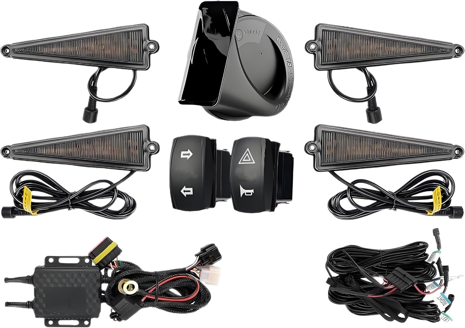 Amber UTV Turn Signal Kit, Pre-Wired UTV/ATV Turn Signal with Horn, Button Switch Control, Plug and Play Triangle Hazard Lights Compatible with Polaris/Can-Am/Teryx