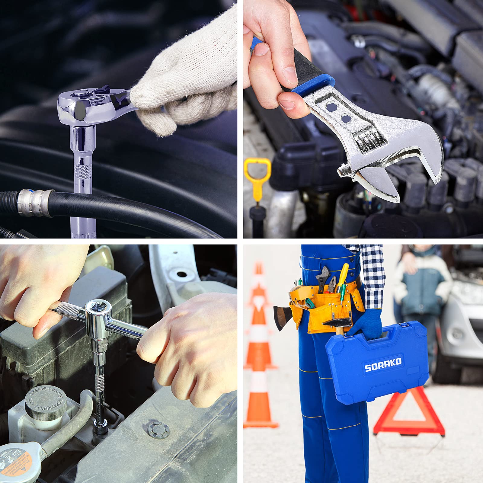 Set di Utensili per la Casa, Cassetta Attrezzi, Chiavi Combinate Punte per Cacciaviti Bussole, Set di Attrezzi per la Riparazione auto, Garage, Casa, Ufficio, Posto di lavoro e Officine