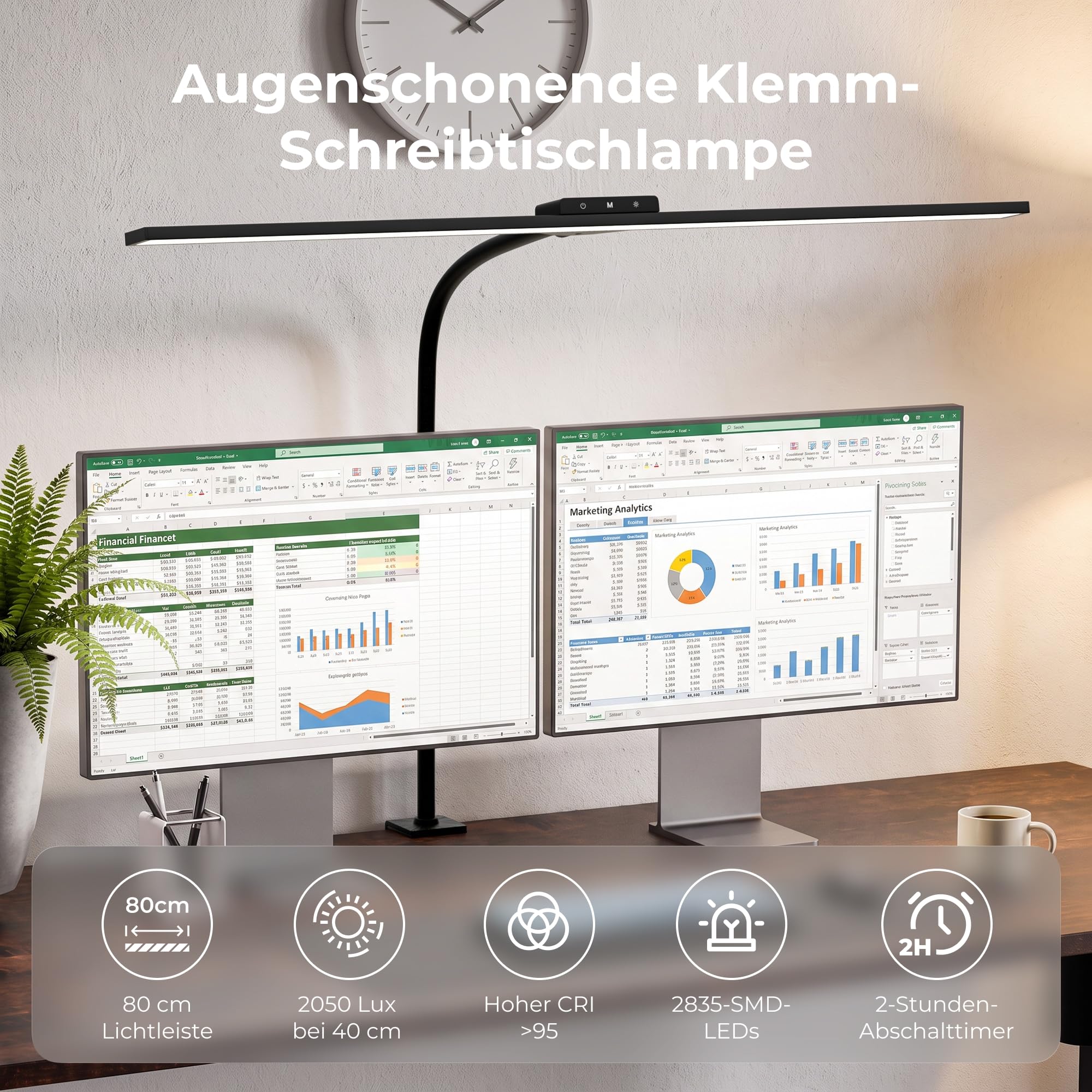 LED Schreibtischlampe klemmbar 80 cm für Büro & Homeoffice