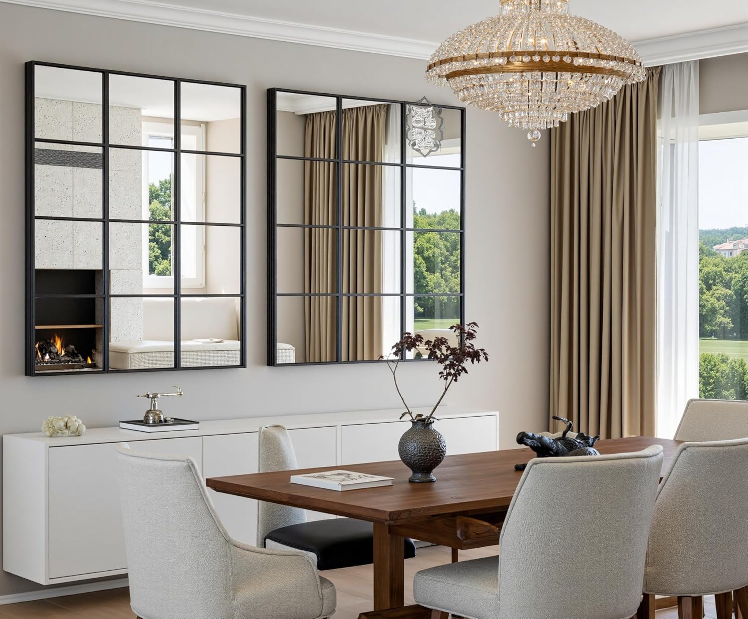 Rectangle Window Mirror Wall Mounted, 30"x47"in Window Pane Mirror Wall Decor Metal Framed, Large Black Mirrors for Bedroom Living Room Fireplace Entryway Hanging or Leaning Against Wall,Black