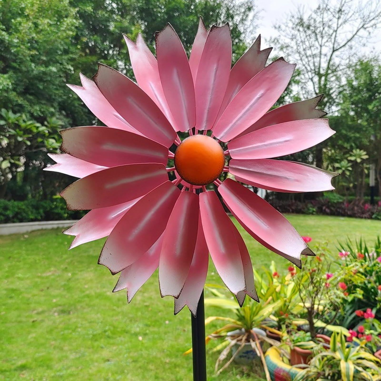 Spinner À Vent en Métal À Fleurs Colorées À Double Lames
