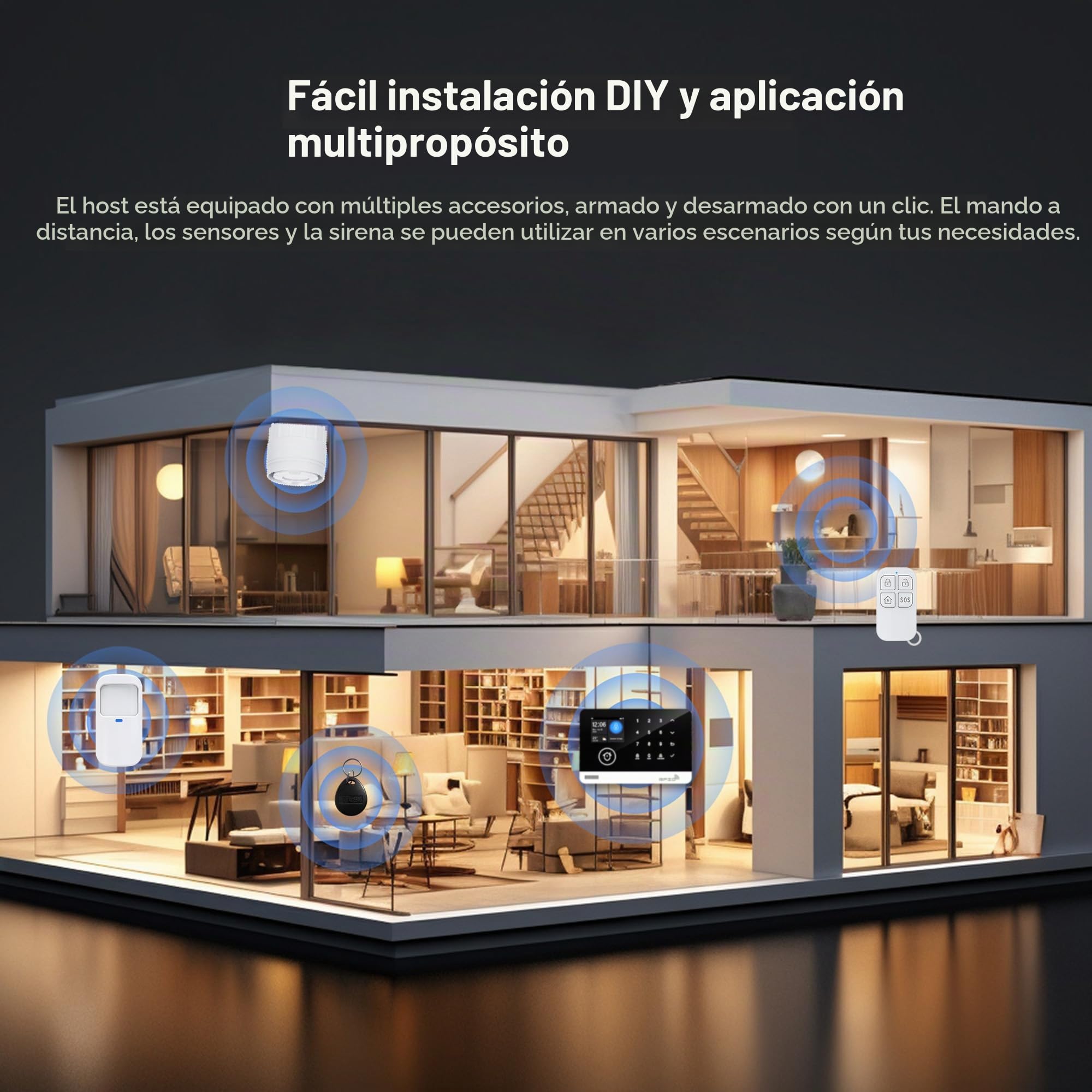 Alarma doméstica inalámbrica WiFi/2G con cámara de vigilancia WiFi Interior 1080P, Sistema de Alarma doméstica con Alerta por aplicación, Compatible con Alexa y Google