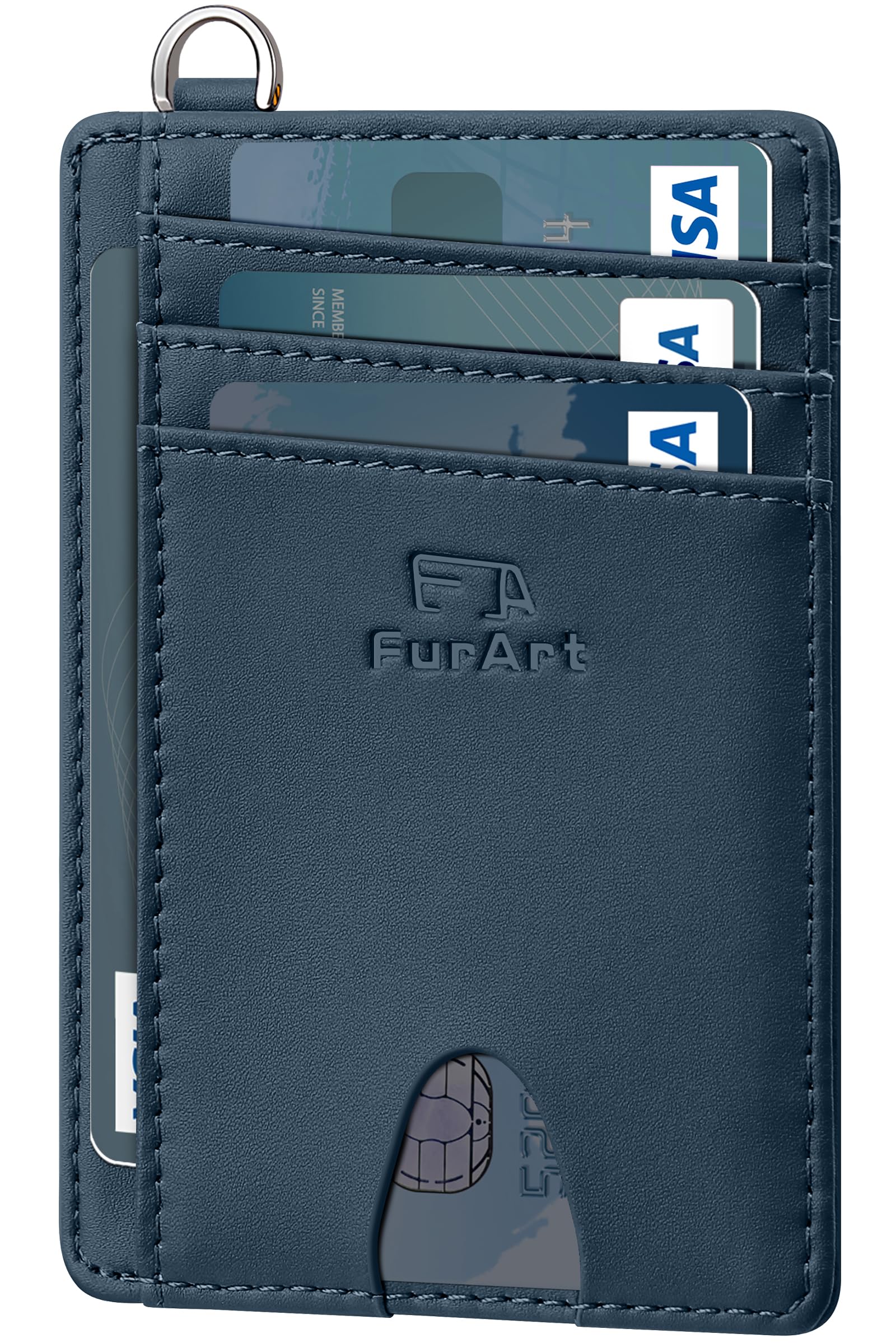 FurArt Slim Minimalist Wallet RFID Credit Card Holder for Men | slim minimalist compact rfid id window thin small Misty Blue