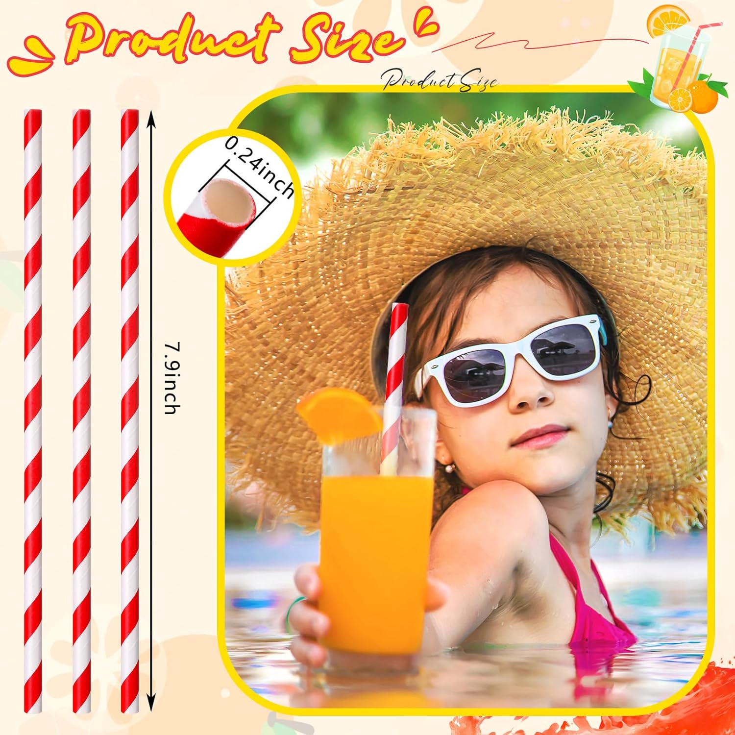 Eaasty 1200 Pcs Colored Paper Straws Bulk Disposable Striped Drinking Paper Straws for Summer Juice, Shakes, Cocktail,7.87 Inches, 0.24'' Diameter (Red) - Image 2