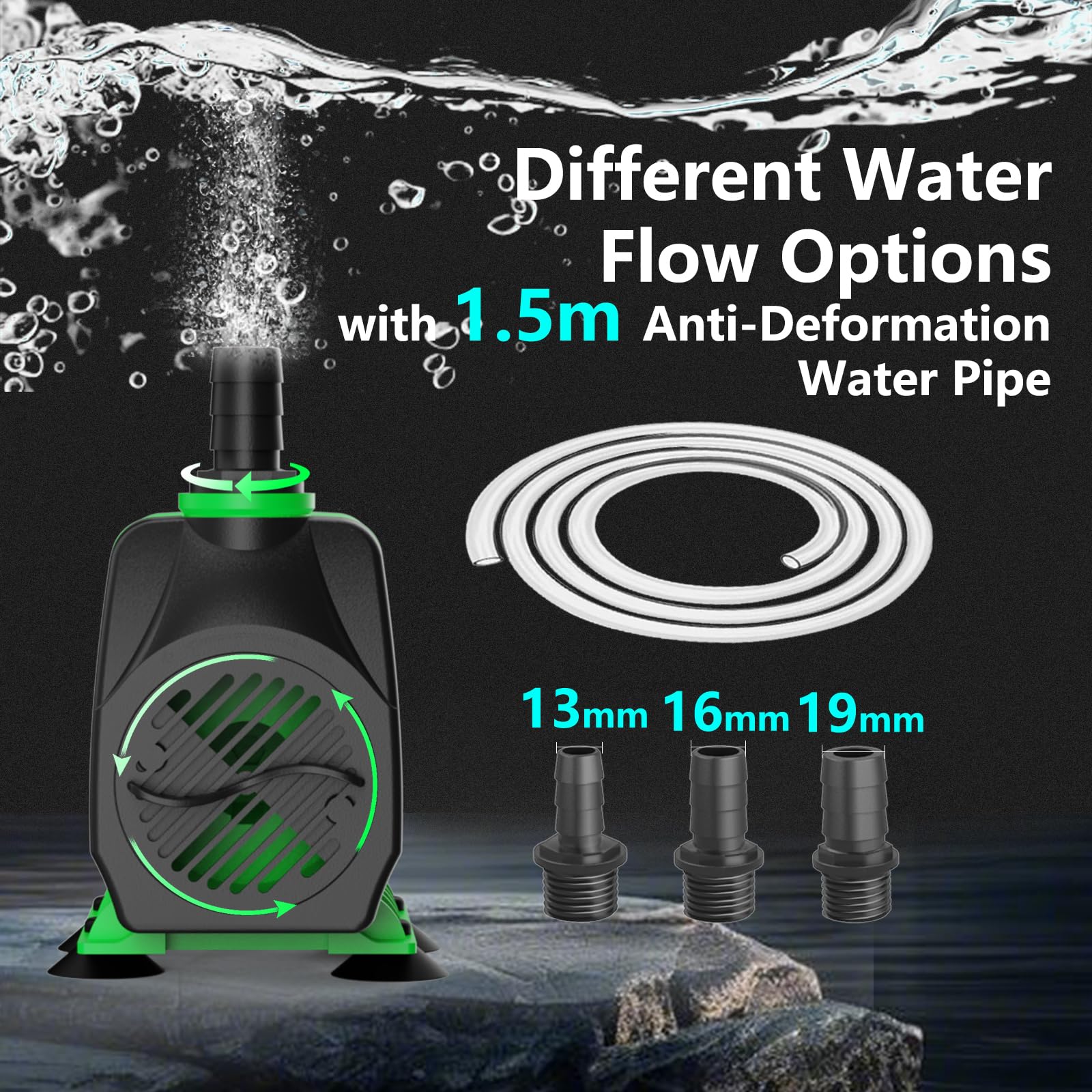 Knifel Teichpumpe Filterpumpe 60W 3000L/H Schutz vor überhitzung Funktion Ultra Leise Springbrunnenpumpe Wasserpumpen Mit 1,8m Kabel für Brunnen, Hydroponik-Systeme.