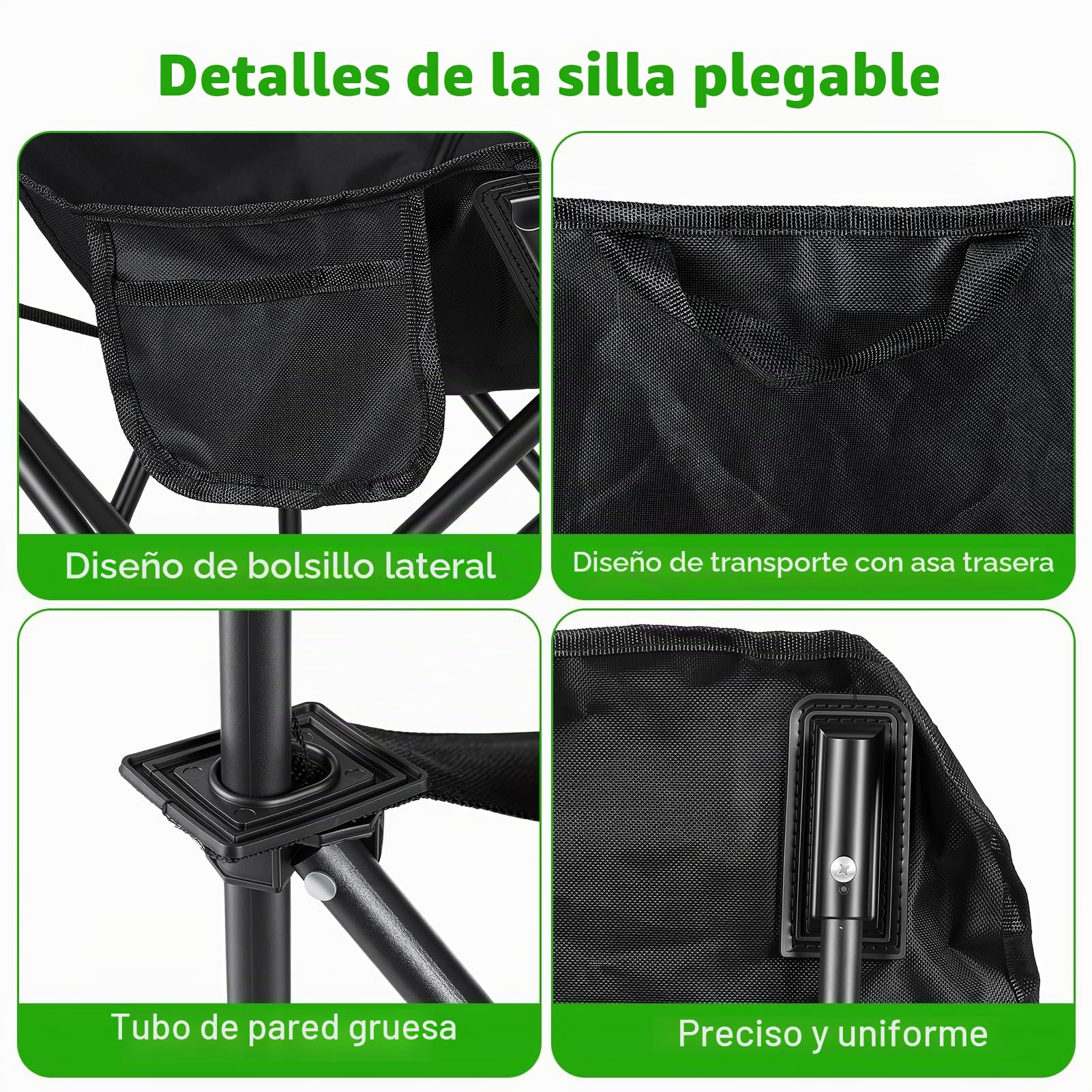 Conjunto De Mesa Y Silla Camping De 5 Piezas, Mesa De Camping Plegable Y 4 Sillas Plegables De Acero Al Carbono, Mesas Picnic Plegable Portátil Para Jardín, Terraza O Pesca (Negro)