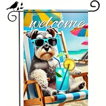 HOMETITUTE Summer Garden Flag Schnauzer Dog Flag 12x18 Vertical Double Sided Beach Welcome Seasonal Cute Puppy Yard Flag Outdoor Decoration for Porch Lawn Patio