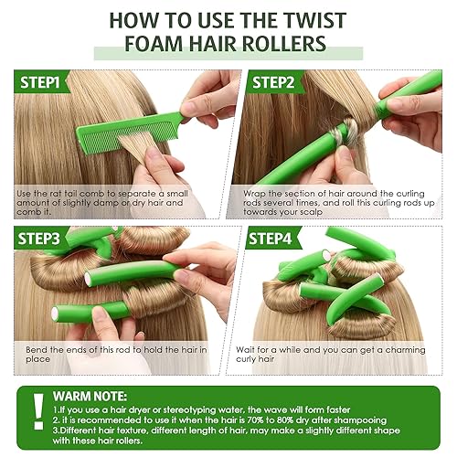 Miniatura 3 de Juego de 60 varillas flexibles para rizar el cabello, rodillos flexibles, rulos flexibles, sin calor, varillas flexibles para cabello largo y corto,