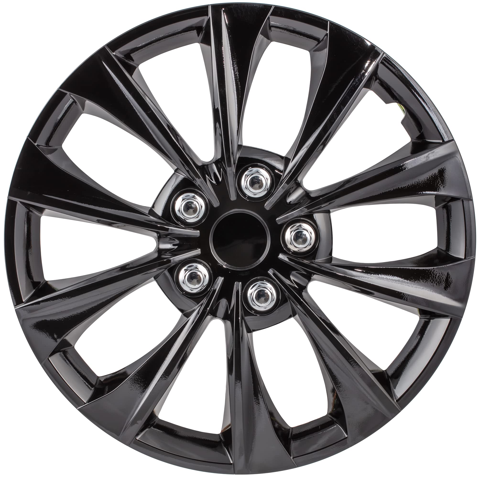 OxGord 16 inch Gloss Black Snap-On Hubcaps with 10 Spoke Compatible with 13-19 Nissan Sentra S SV Standard Steel Wheel Covers