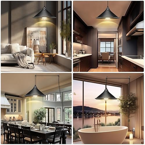 Miniatura 5 de Lámpara colgante enchufable, luces colgantes más grandes con interruptor de encendidoapagado de cable de enchufe, luz colgante industrial de 13
