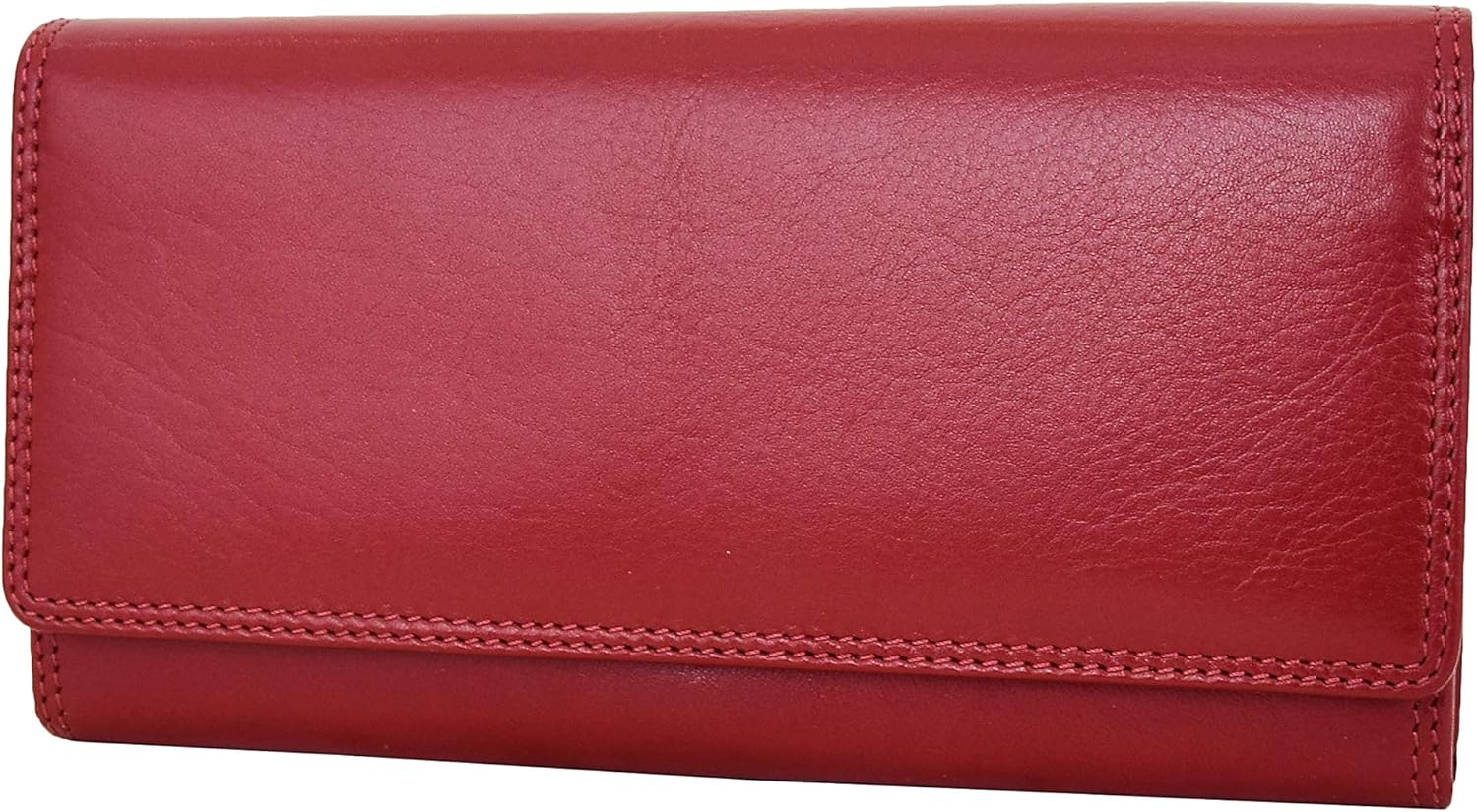 Womens Soft Leather Clutch Purse Envelope Style Cards ID Coins Cash Notes Holder AVT3, Red, L, Purse