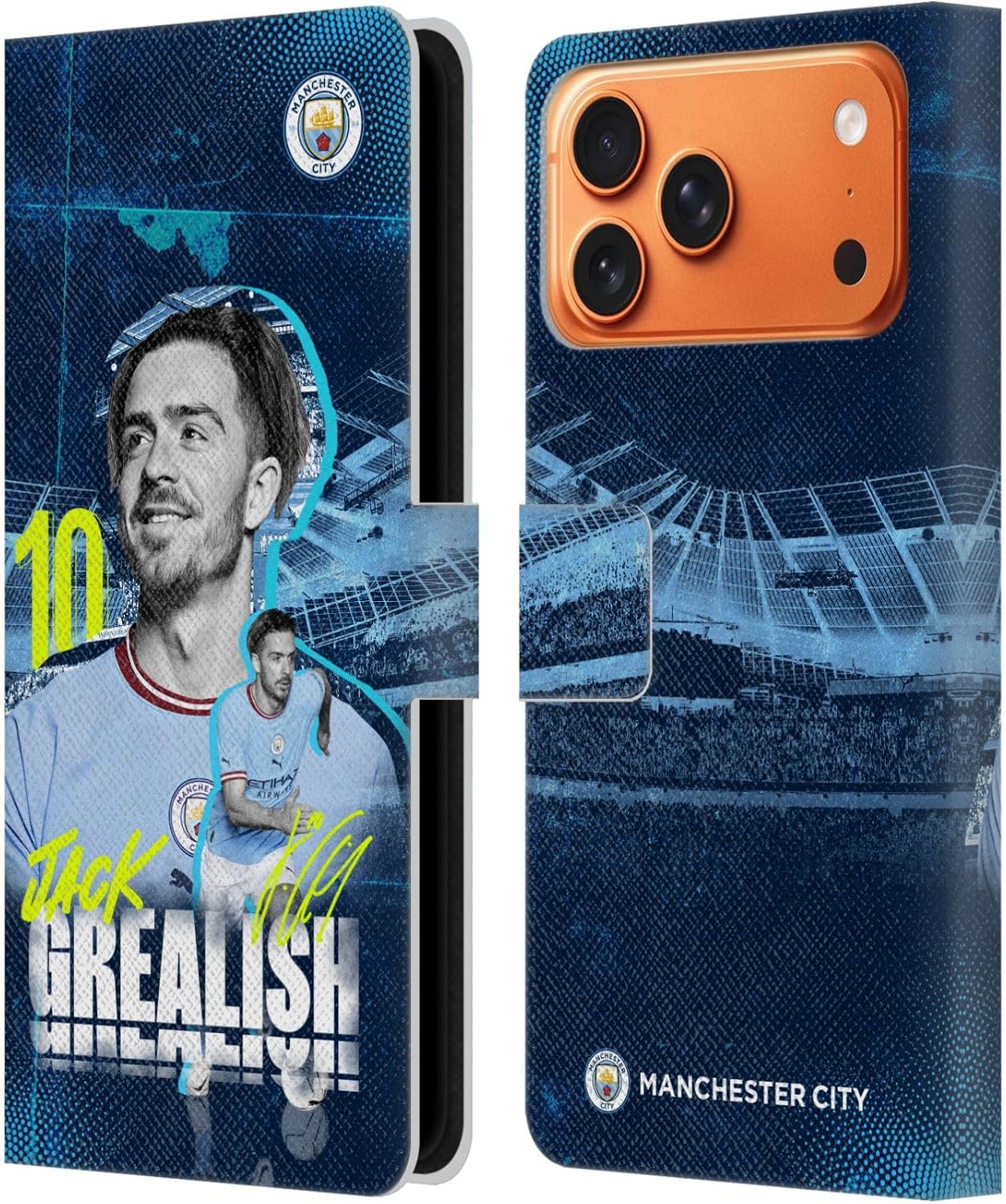 Head Case Designs Officially Licensed Manchester City Man City FC Jack Grealish 2022/23 First Team Leather Wallet Case Compatible with Apple iPhone 17 Pro Max