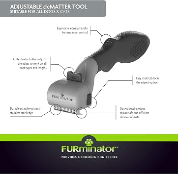 FURminator Adjustable Dematting Tool for All Pet Coat Types & Lengths