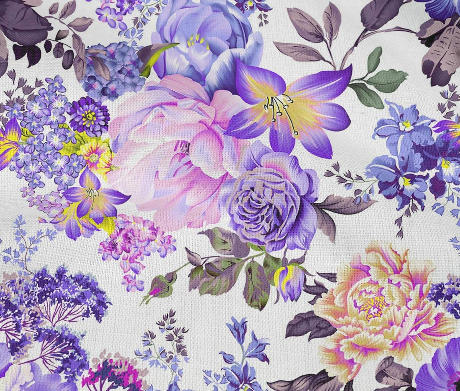 oneOone Cotton Flex Purplish Blue Fabric Leaves & Floral Artistic Sewing Material Print Fabric by The Yard 40 Inch Wide