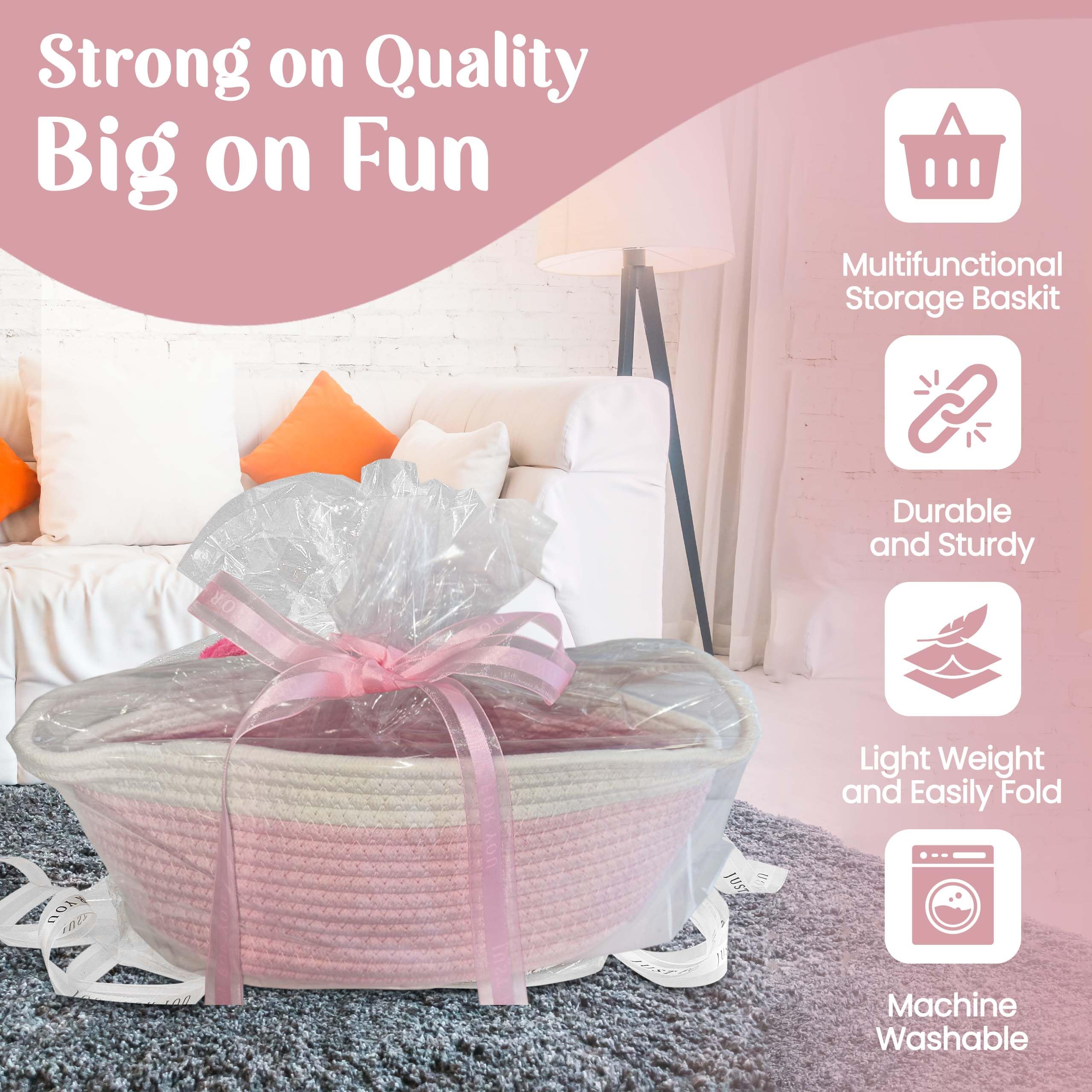 Xmas discounted, Gift large Woven Basket with Gift Bag and Ribbon, Empty Baby Gift Basket for Kids Women Men Nursery Storage - Image 4