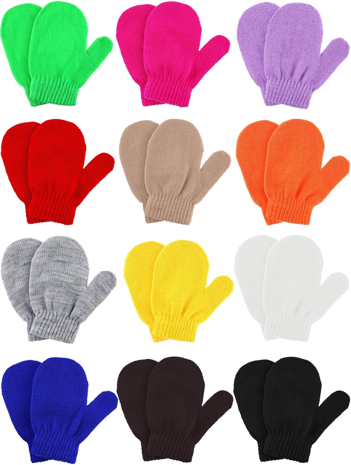 Boao 12 Pairs Toddler Mittens Bulk Kids Winter Knit Gloves pack Childrens Stretch Mittens for Toddler Boys Girls