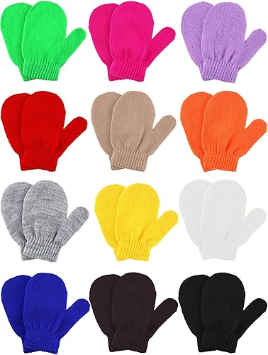 Boao 12 pares de guantes de invierno para niños pequeños, guantes de punto para niños, guantes mágicos cálidos para niños y niñas, suministros para