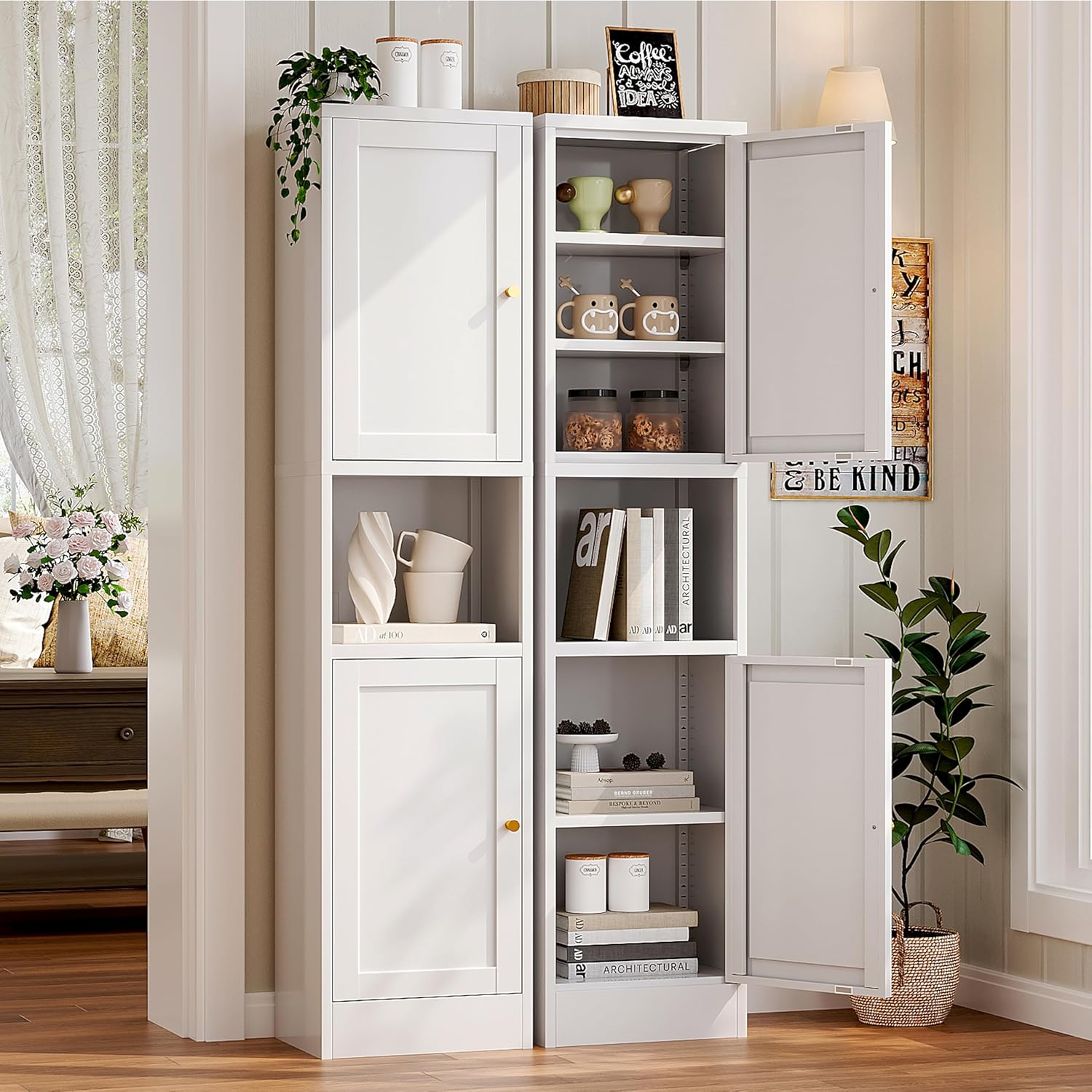 67" H Narrow Pantry Cabinet,Slim Metal Pantry Storage Cabinet,Narrow Kitchen Storage Cabinet,Thin Pantry Cabinets for Living Room Dining Room, White