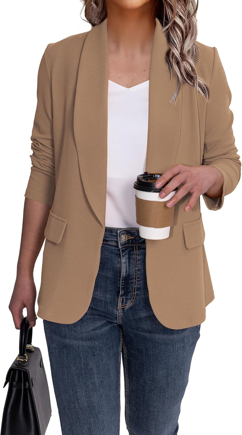 Ahlaray Women's Blazer Business Casual Lapel Collar Long Sleeve Open Front Work Office Suit Jackets Blazer, S-XL