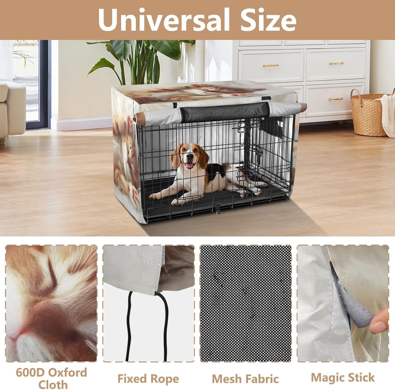 Cute Cat Kitten Print Pet Crate Cover with Roll-up Sides, Washable Crate Cover, Large