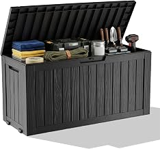Lockable Resin Storage Bench, Waterproof UV Resistant Outdoor Deck Box, Patio Porch Garden Pool Storage Bin for Cushions Pool Floats Garden Tools(Black, 150 Gallon)