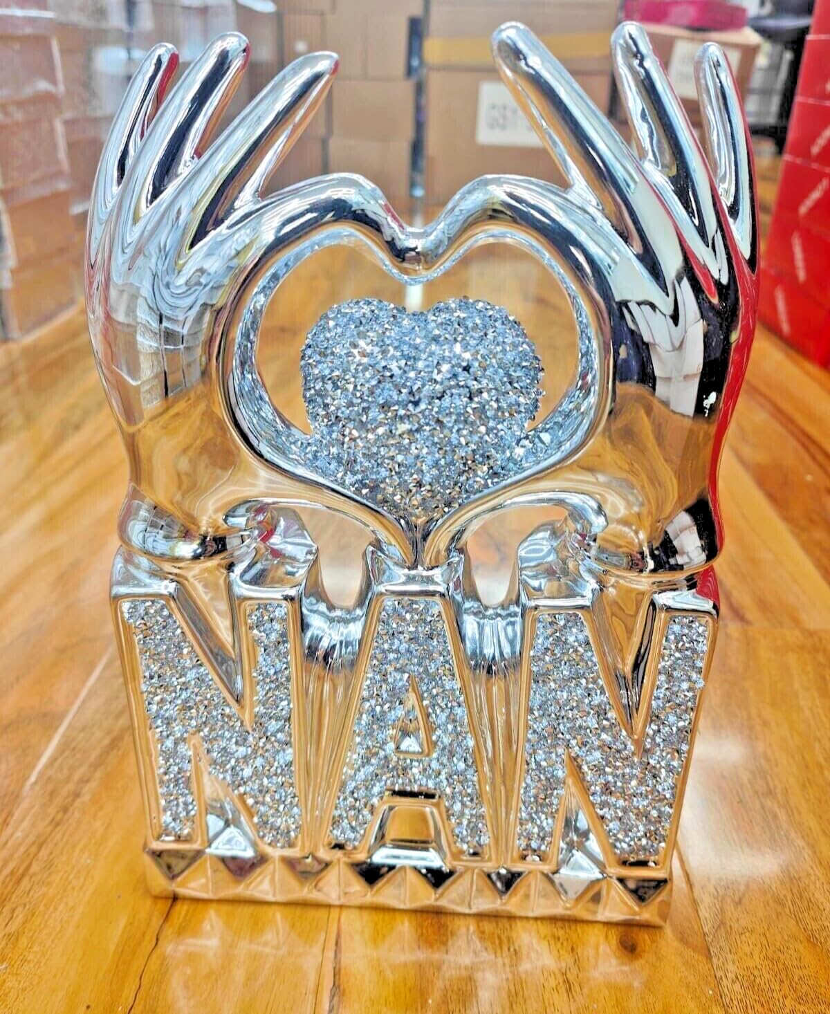 DEENZ Nan Heart Hand Silver Crushed Diamond Crystal Ornament Home Decor Gift Bling Best Gift For NAN (Silver)