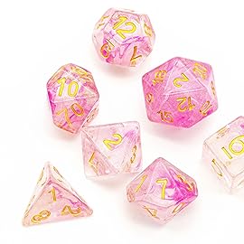 UDIXI 7PCS DND Dice Sets Resin RPG Polyhedral Dice Set D&D for Role Playing Game and Tabletop Game (Pink White)