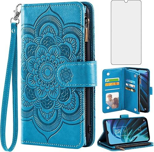 Asuwish Funda de teléfono para TCL 30XE/30V/4X/20AX/20A/20R/Bremen 5G Funda tipo cartera con protector de pantalla de vidrio templado y soporte para
