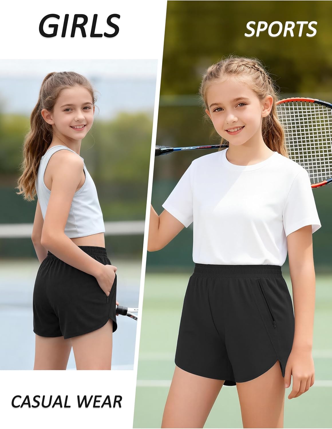 Resinta 3 Pack Girls Athletic Shorts High Waisted Quick Dry Running Shorts with Zipper Pockets Sports Active Shorts for Kids - Image 7