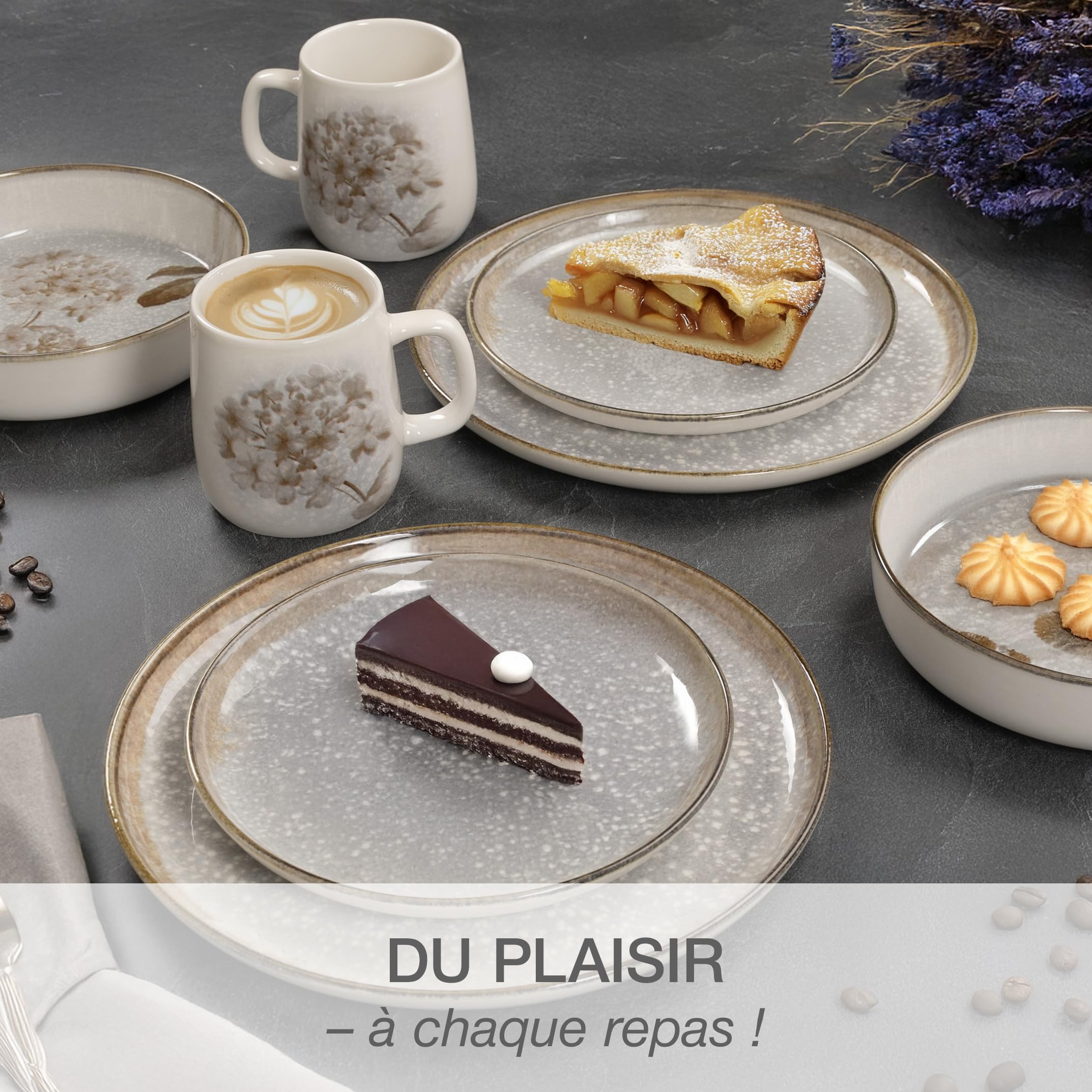 Moritz & Moritz BLOSSOM Service de table en porcelaine pour 6 personnes 24 pièces – Service de table moderne au design ludique – Service à café facile d'entretien avec assiettes, bols et tasses