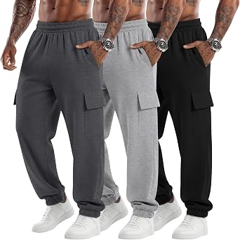 3 Pack Mens Cargo Joggers Baggy Sweatpants