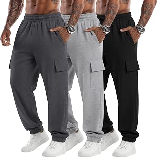 3 Pack Men's Cargo Joggers Baggy Sweatpants
