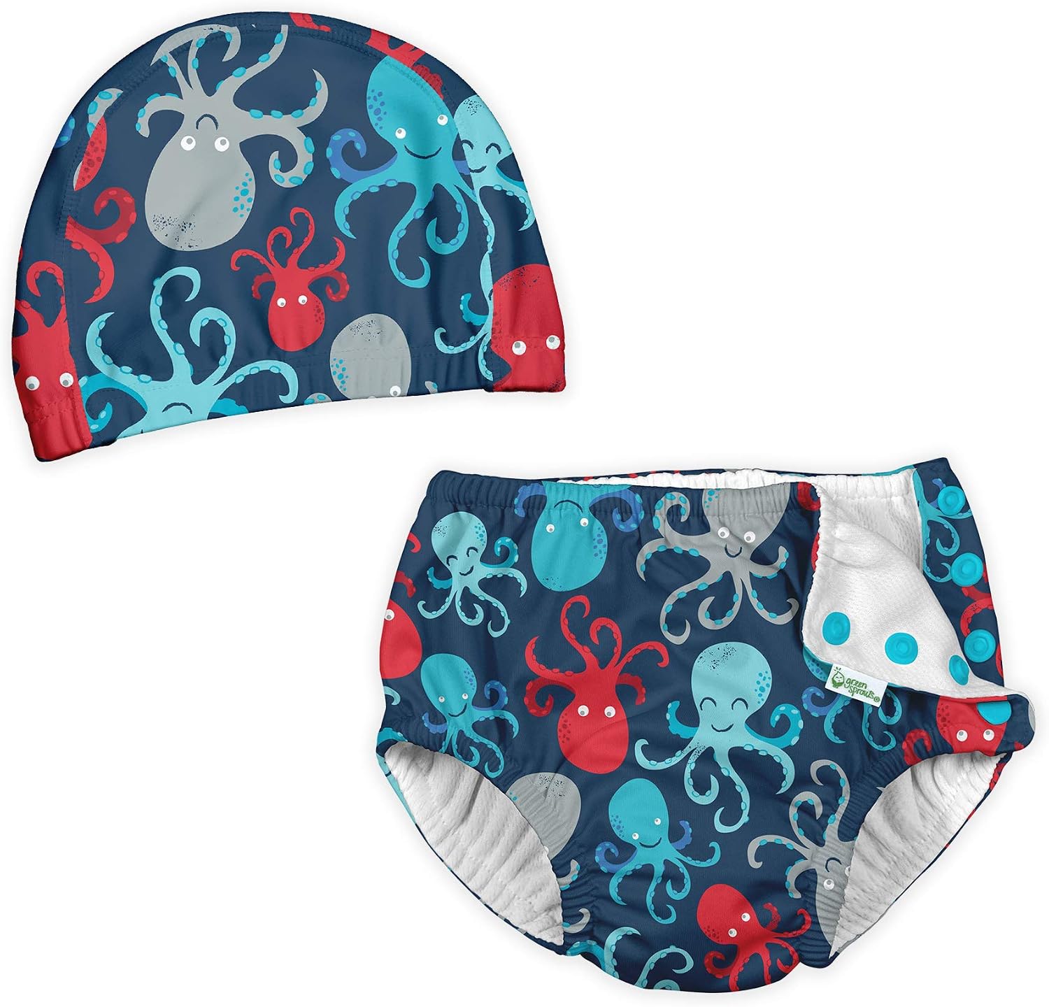 Green Sprouts Baby-Girls Snap Reusable Absorbent Swim Diaper + Swim Cap Set