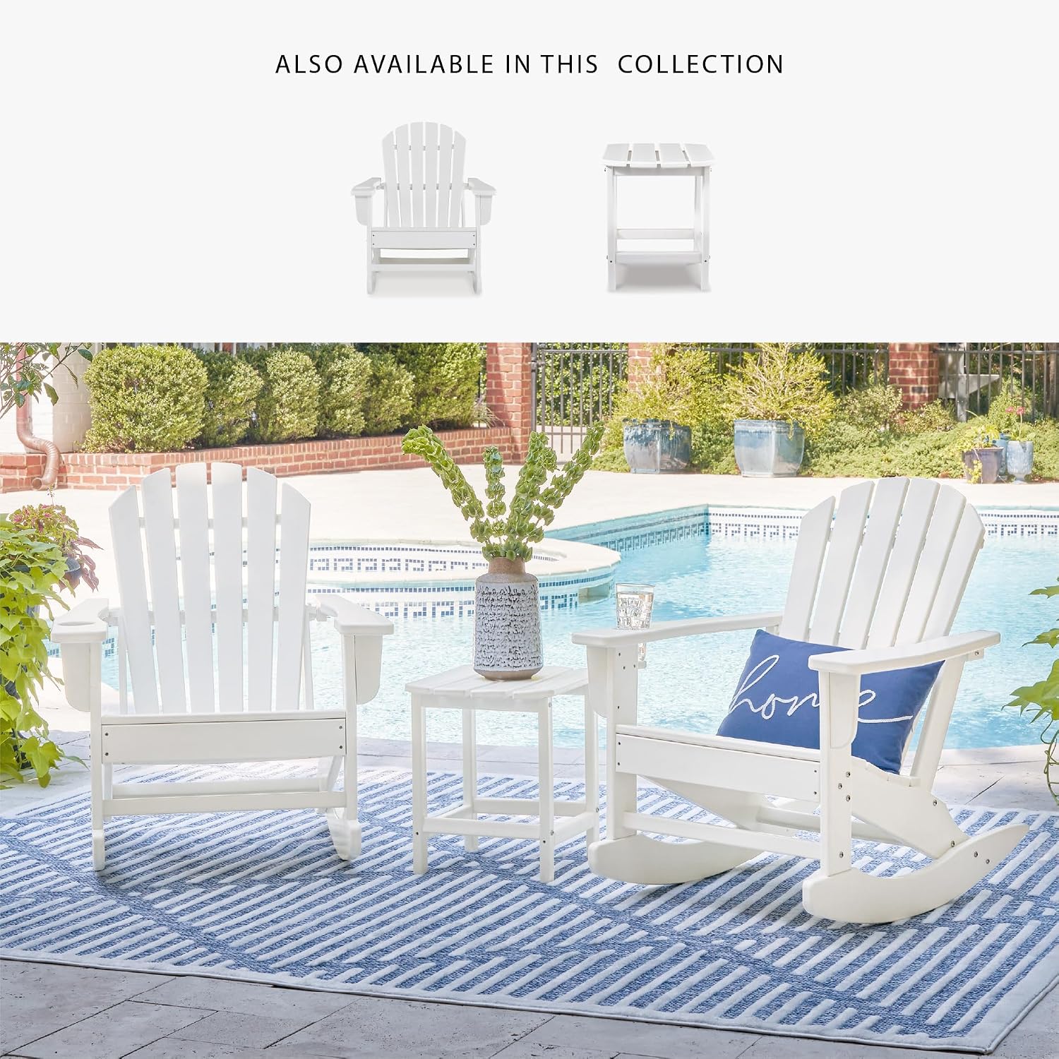 Signature Design by Ashley Sundown Treasure HDPE Patio Rocking Chair, White | Durable weather resistant HDPE with built-in cup holder, Adirondack style for backyard or porch layouts